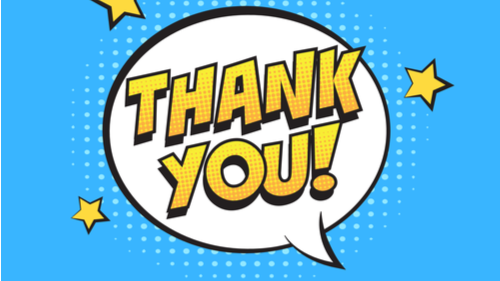 image of a speech bubble and stars saying thank you