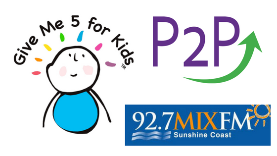 Give me 5 for kids, P2P and 92.7 Mix Fm logos