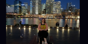 Kat Lyons enjoying the view at Darling Harbour