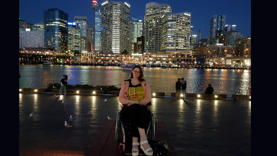 Kat Lyons enjoying the view at Darling Harbour