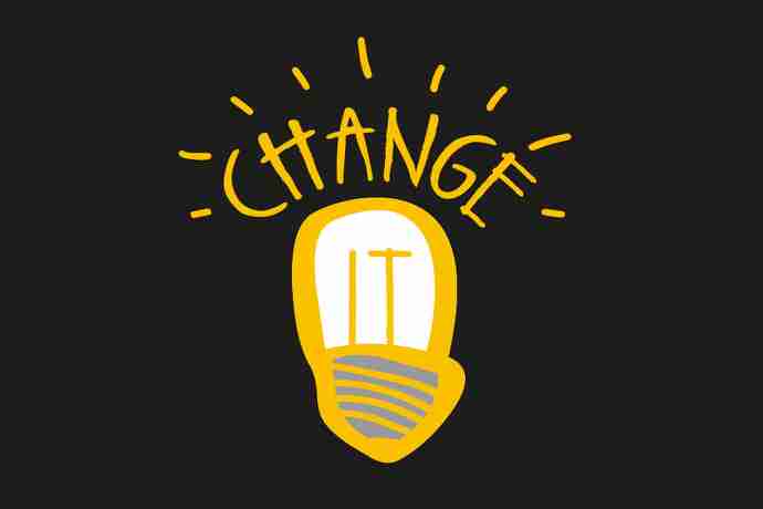 picture of a hand drawn light bulb with the word change on top