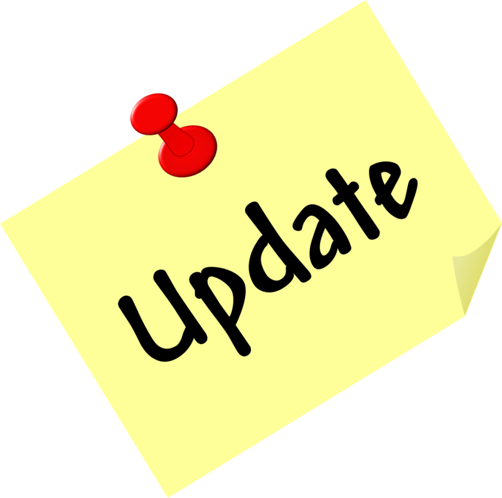 Sticky note with 'update'