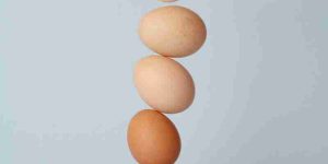 A picture of 5 eggs stacked